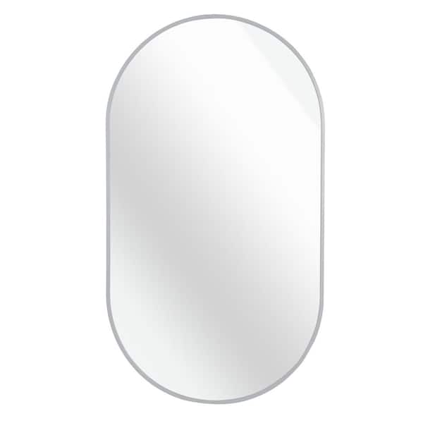 20 in. W x 33 in. H Oval Framed Wall Mounted Bathroom Vanity Mirror in Silver