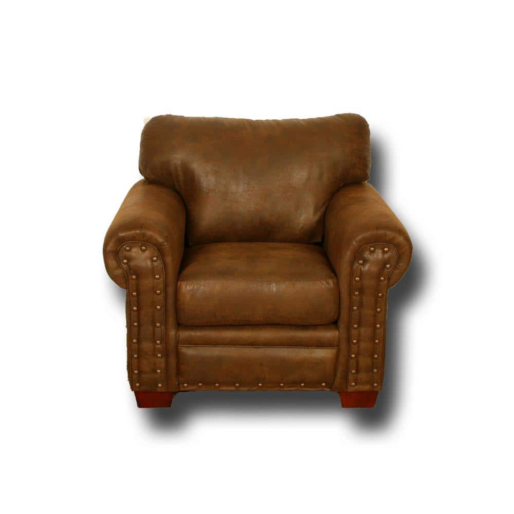 Buckskin Elegance Rustic Brown Microfiber Arm Chair with Antique Brass Accents