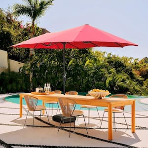 13 ft. Market Double-Sided Rectangular Patio Umbrella in Red with Mobile Base