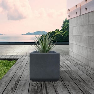 15.75 x 15.75 in. Square Charcoal Lightweight Concrete and Weather Resistant Fiberglass Planter w/Drainage Hole