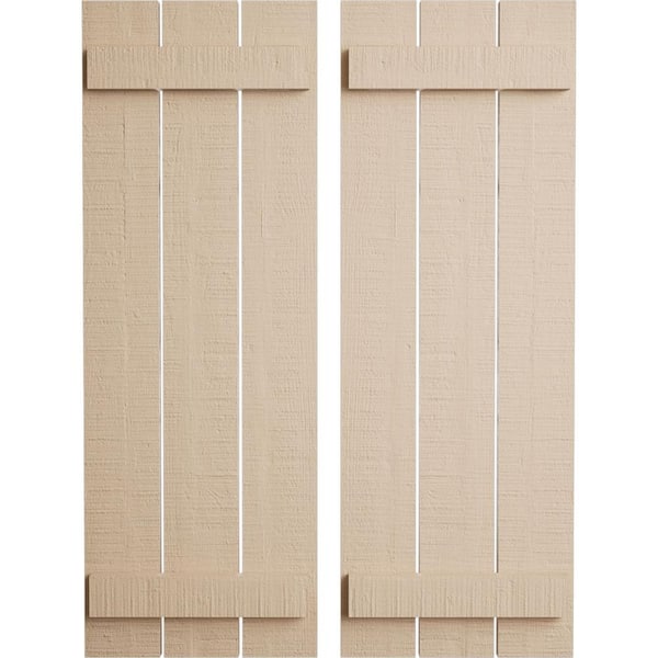 Ekena Millwork 17.5 in. x 38 in. Timberthane Polyurethane 3-Board Spaced Board-n-Batten Rough Cedar Faux Wood Shutters Pair