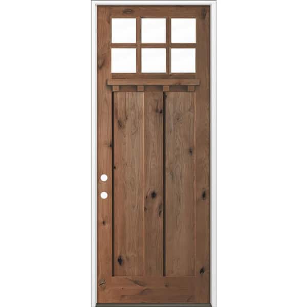 Krosswood Doors 42 in. x 96 in. Knotty Alder Right-Hand/Inswing 6 Lite Beveled Clear Glass True Black Stain Wood Prehung Front Door w/DS