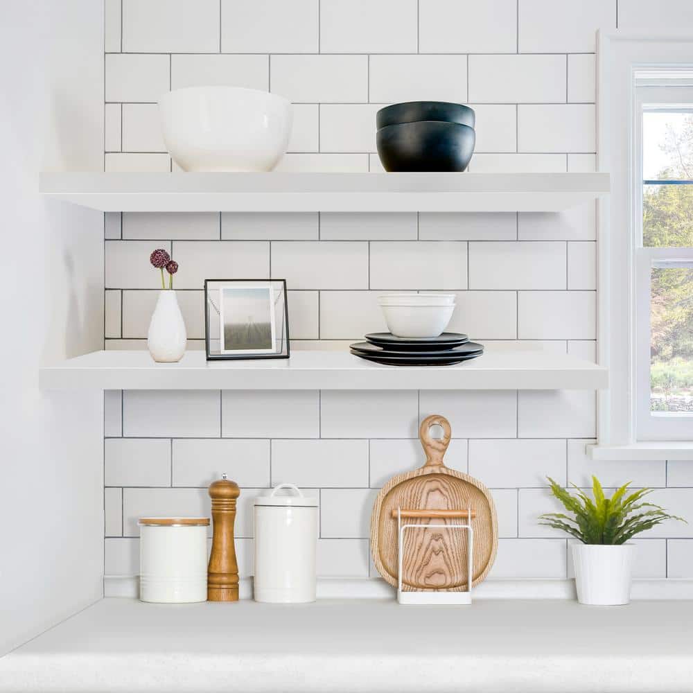 White Faux Wood Extra Long Floating Wall Shelves