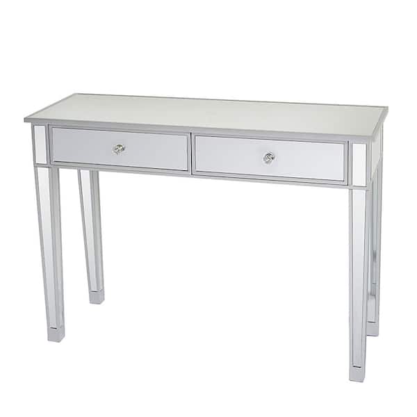 Karl home Silver Mirrored Makeup Table Desk Vanity Tables for Women with 2-Drawers