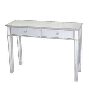Silver Mirrored Makeup Table Desk Vanity Tables for Women with 2-Drawers