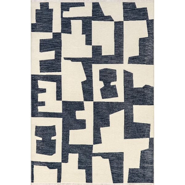 nuLOOM Viktoria Navy 7 ft. 10 in. x 10 ft. Modern Abstract Reversible Machine Washable Area Rug