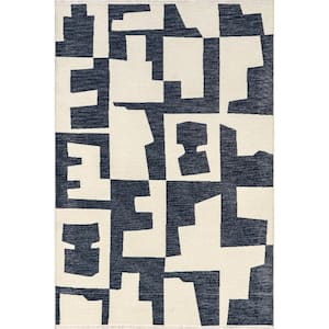 Viktoria Navy 6 ft. 7 in. x 9 ft. Modern Abstract Reversible Machine Washable Area Rug