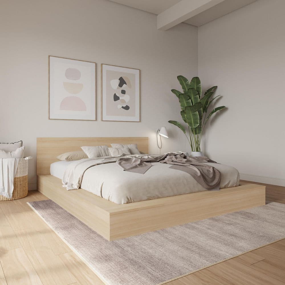 Kanso Beige Frame King Size Low Profile Platform Bed with Headboard price history on PriceWatchPro