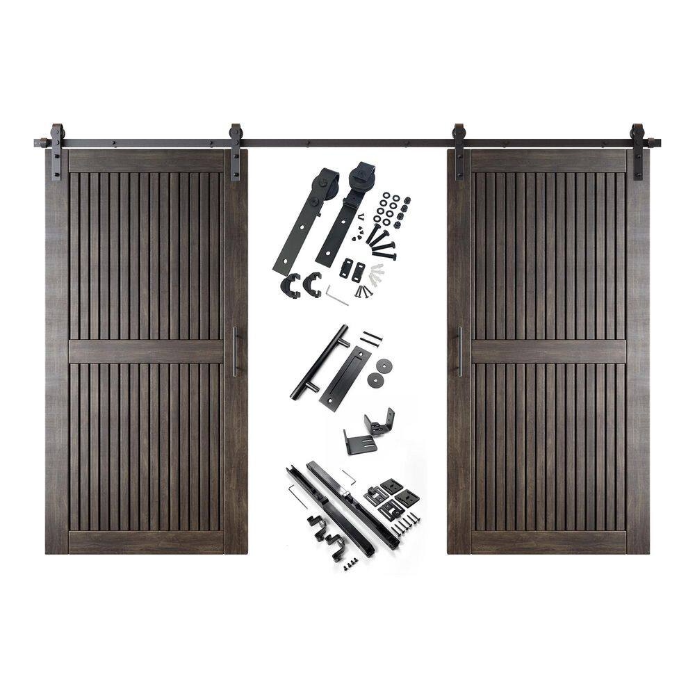 ST 36 in. x 84 in. C-Panel Ebony Vertical Stripe Design Double Pine Wood Sliding Barn Door with Hardware Kit price history on PriceWatchPro