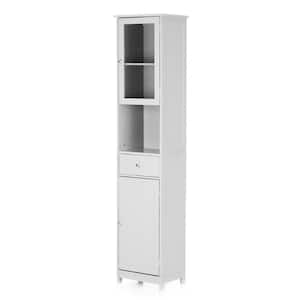 14.57 in. W x 11.02 in. D x 70.87 in. H White MDF Floor Storage Linen Cabinet with Doors and Drawer