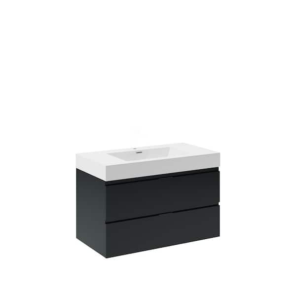 Fresca Valencia 36 in. W Wall Hung Bathroom Vanity in Dark Slate Gray with Acrylic Vanity Top in White