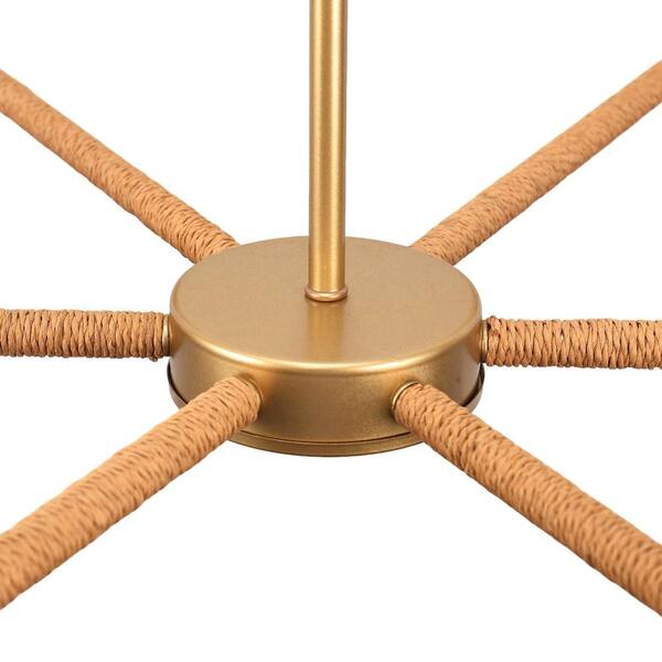 YANSUN 6-Light Rustic Farmhouse Brown Chandelier, Bohemian Woven
