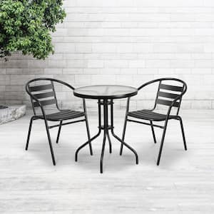 Black Lila Aluminum Slat Back Stacking Outdoor Restaurant Chair, Modern Stackable Patio Chair for Restaurants