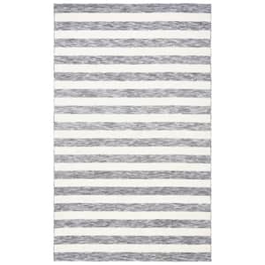 Easy Care Dark Grey/Ivory 4 ft. x 6 ft. Machine Washable Striped Abstract Area Rug