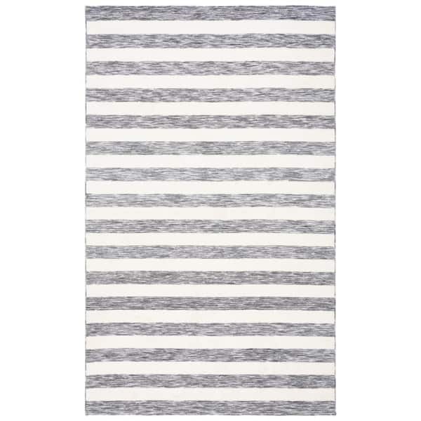 Easy Care Dark Grey/Ivory 6 ft. x 9 ft. Machine Washable Striped Abstract Area Rug