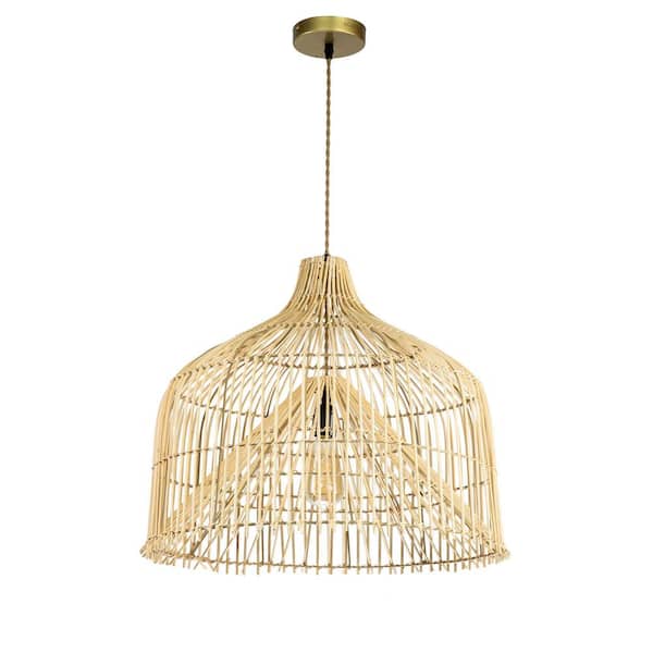 ELE Light & Decor Genesis 1-Light Beige Pendant Design Pendant Light with Rattan Shade