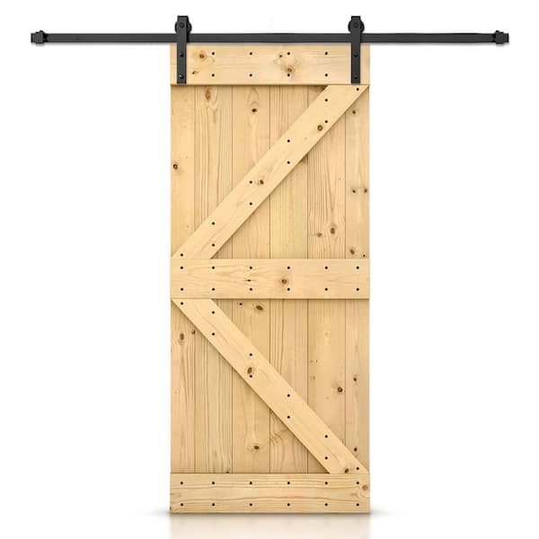CALHOME 36 in. x 84 in. Unfinished Solid Core Knotty Pine Sliding Barn Door with Hardware Kit