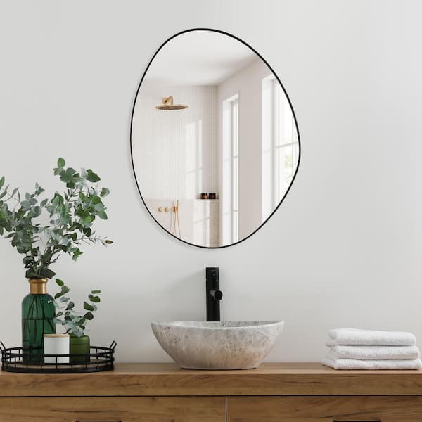 Altair Aura 28 in.W x 36 in.H Novelty Aluminum Framed Wall Mounted Bathroom Vanity Mirror in Matte Black