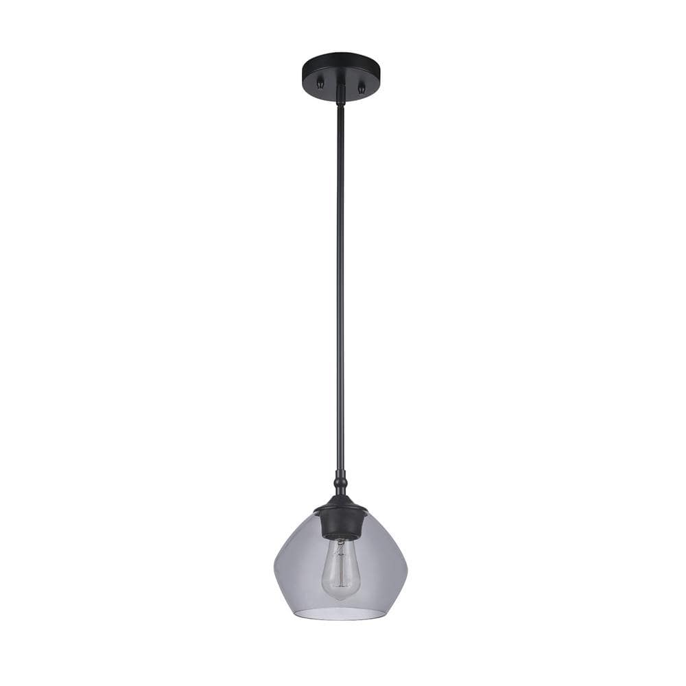 Harrow 1-Light Matte Black Shaded Pendant Light with Smoked Glass Shade