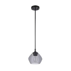 Harrow 1-Light Matte Black Shaded Pendant Light with Smoked Glass Shade