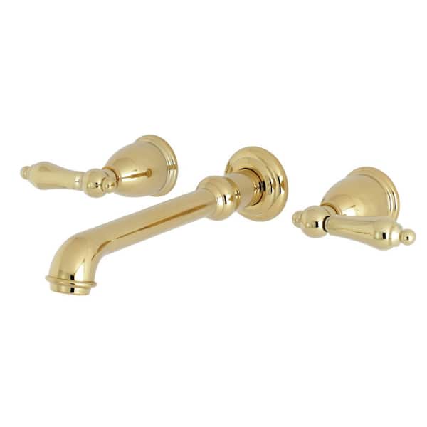 English Country 2-Handle Wall Mount Bathroom Faucet in Polished Brass