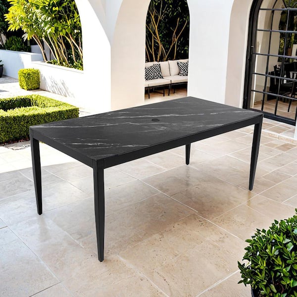 Tenleaf Black Metal Rectangular Outdoor Dining Table with Greek