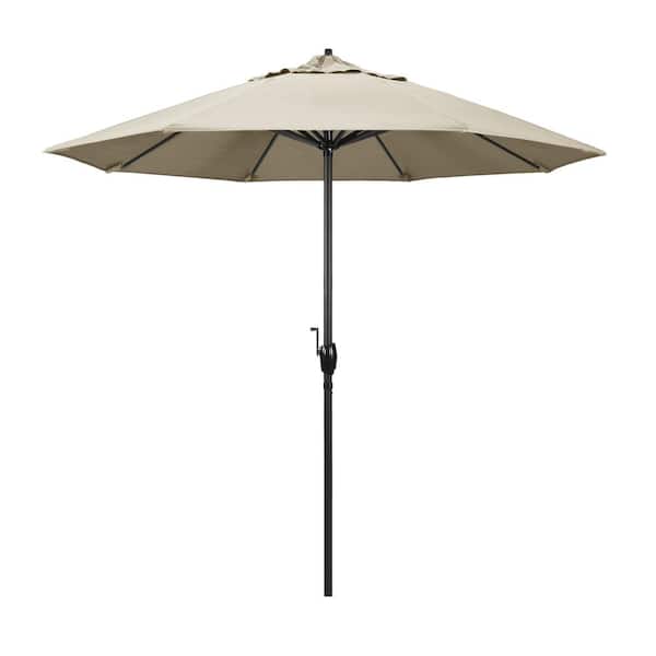 California Umbrella 9 ft. Black Aluminum Market Patio Umbrella Auto Tilt in Khaki Pacifica Premium