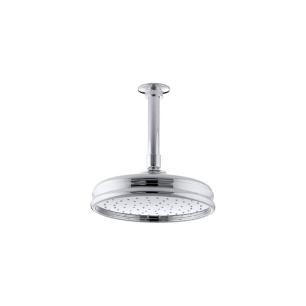 1-Spray 8.4 in. Single Wall Mount Fixed Rain Shower Head in Polished Chrome