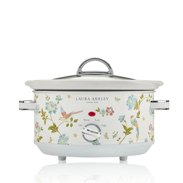 Laura Ashley VQ - 3.7 qt. Elveden White Slow Cooker with Non-Slip Feet