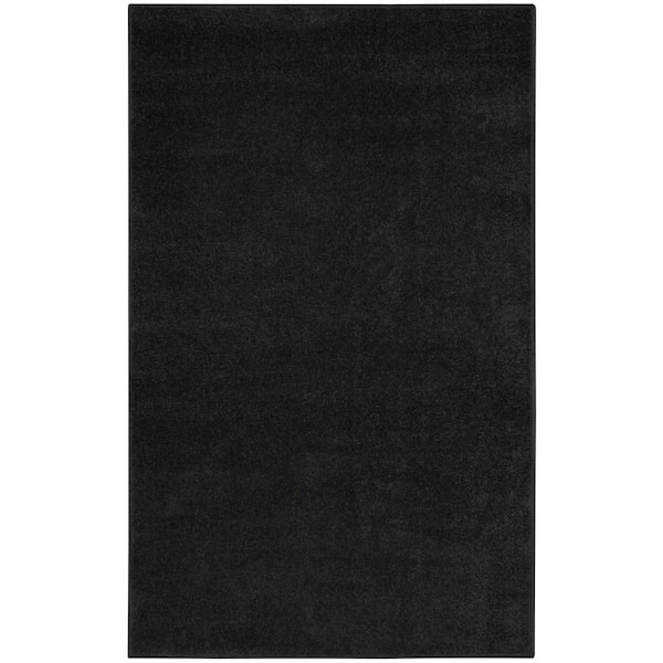 Essentials 3 ft. x 5 ft. Black Solid Contemporary Indoor/Outdoor Patio Kitchen Area Rug