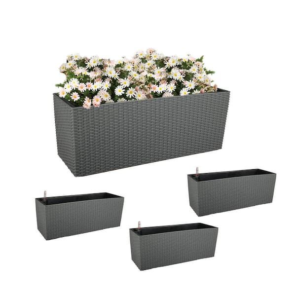 20 in. L x 7 in. W x 7 in. H Gray Rectangular Plastic Rattan Texture Window Box Planter (4-Pack)