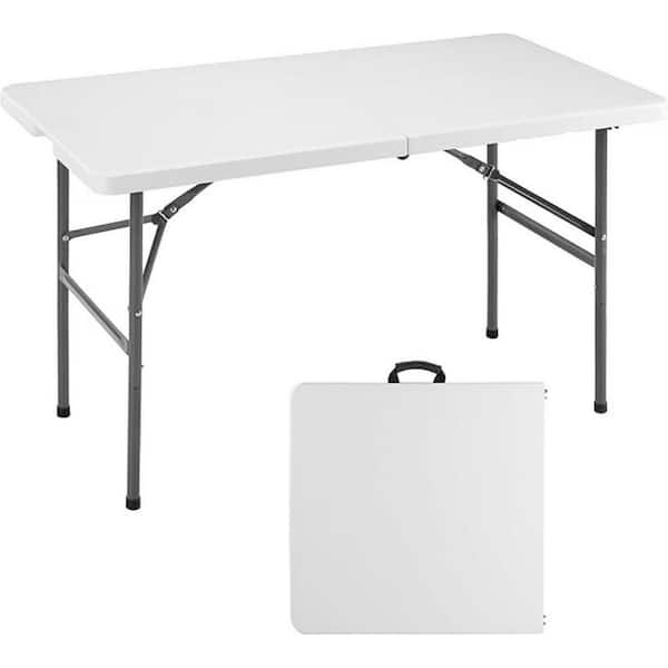 Unbranded 48 in. White Rectangle Steel Folding Picnic Table with Handle for Camping, Picnic, Party, Indoor and Outdoor Use