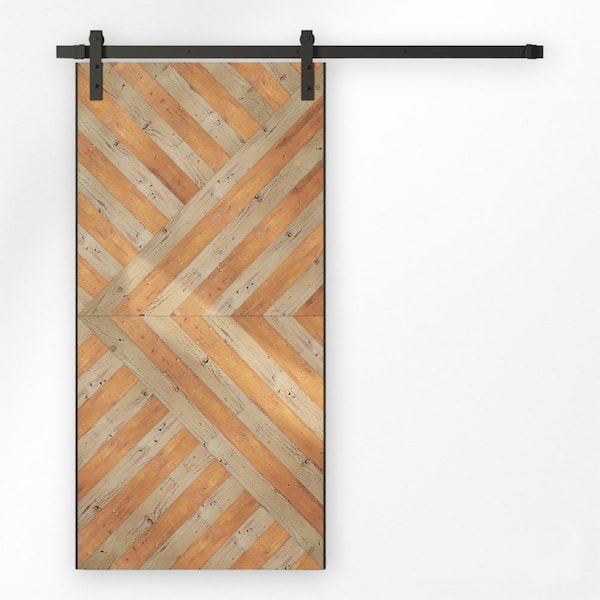 Urban Woodcraft Custom Stained 96 in. x 42 in. Malibu, Enigma Grey, Reclaimed Wood, Sliding Barn Door with Hardware Kit