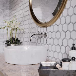 Norton White 11.75 in. x 11.875 in. Hexagon Semi Polished Marble Wall and Floor Mosaic Tile (9.689 sq. ft./Case)