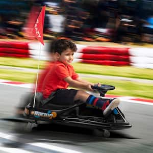 24-Volt Kids Ride On Drift Car Electric Go Kart with Music, Bluetooth, USB, LED Lights, Flag for Kids Aged 6-12, Black