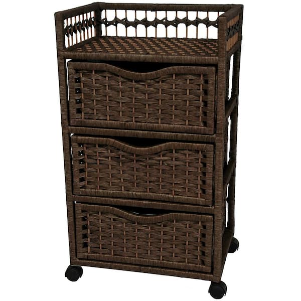 Oriental Furniture 3-Drawer Mocha Wheeled Natural Fiber Trunk