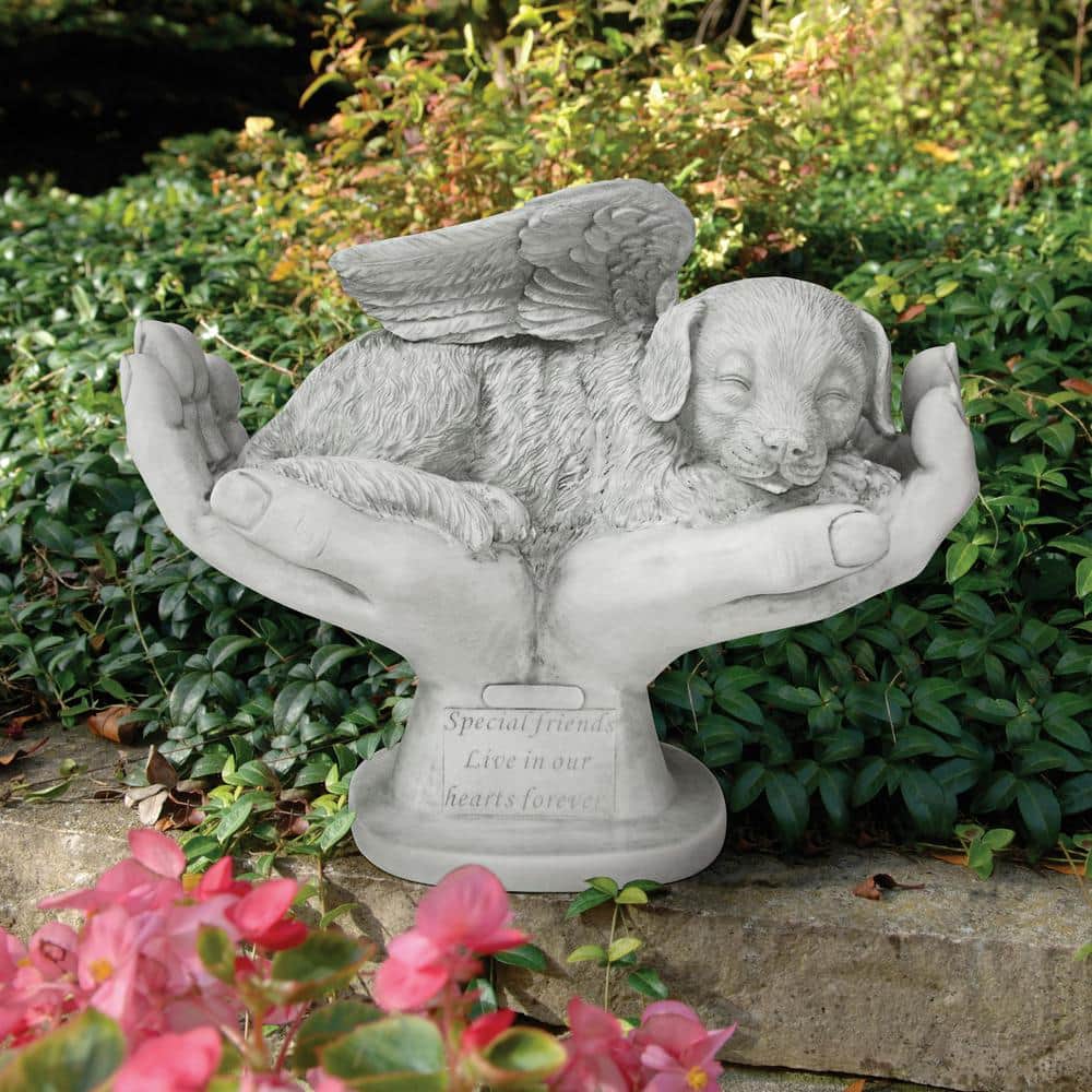 Gray Resin Dog Memorial Statue with Angel Wings