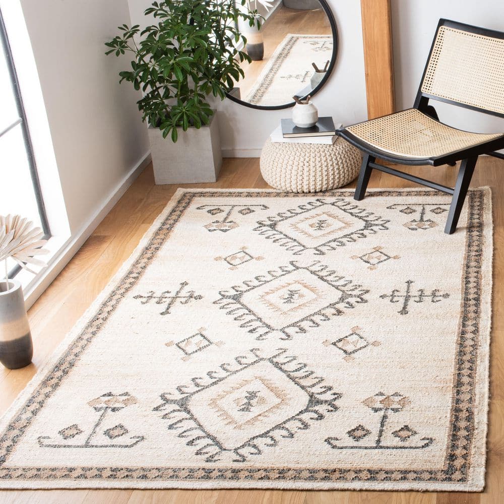 Bohemian Nomad Black & Ivory Handwoven Kilim Square Rug - 7'