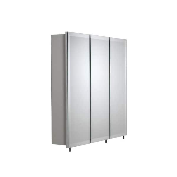 Croydex 24 in. W x 24 in. H x 5 in. D Frameless Tri-View Surface-Mount Medicine Cabinet with Easy Hang System in White