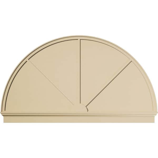 82 in. W x 47-3/4 in. H x 2-3/4 in. P Half Round 3 Spoke Signature Urethane Combination Pediment, Primed Tan