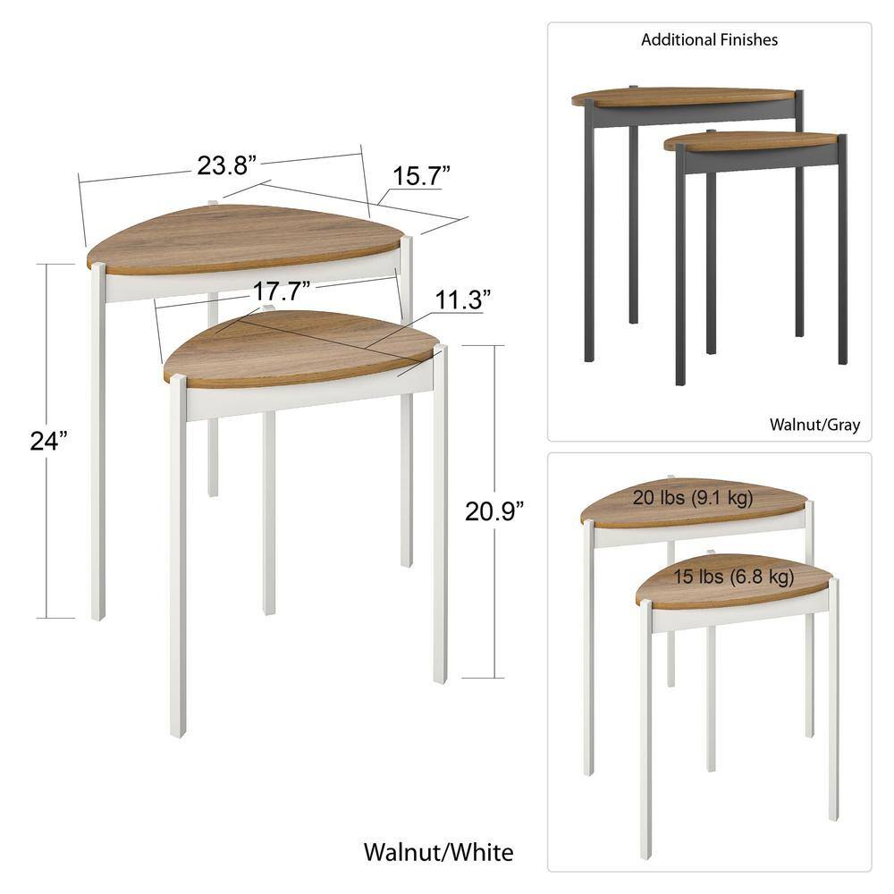 Tallulah Walnut Woodgrain & Gray Metal Triangular Nesting Tables