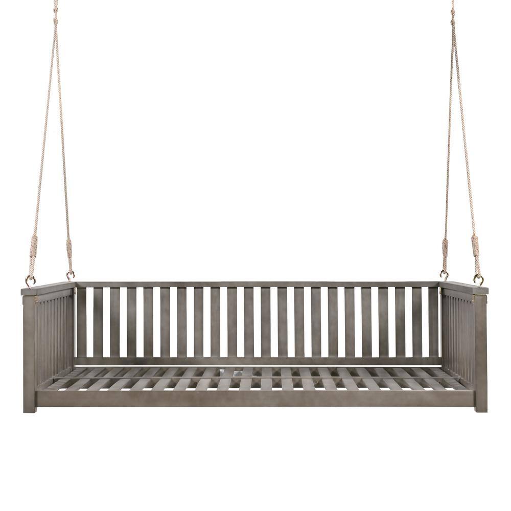 Wooden Outdoor Porch Swing with Ropes Simple Double Garden Swing Bed for Backyard, Safe Tilt Design, Gray price history on PriceWatchPro