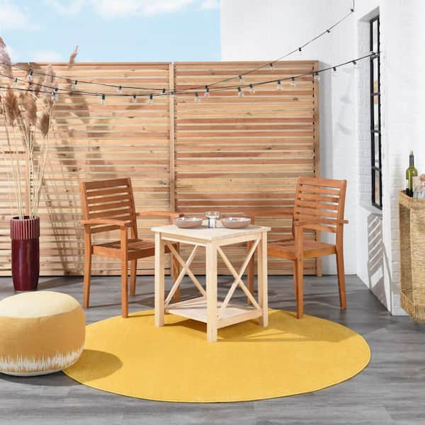 Essentials 6 ft. x 6 ft. Yellow Round Contemporary Solid Indoor/Outdoor Patio Area Rug