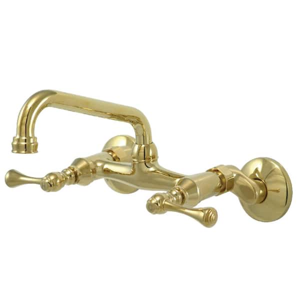 Kingston Brass Magellan 2-Handle Wall-Mount Standard Kitchen Faucet in Polished Brass