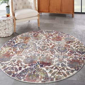 Global Vintage White/Multi 6 ft. x 6 ft. All-Over Design Transitional Round Area Rug