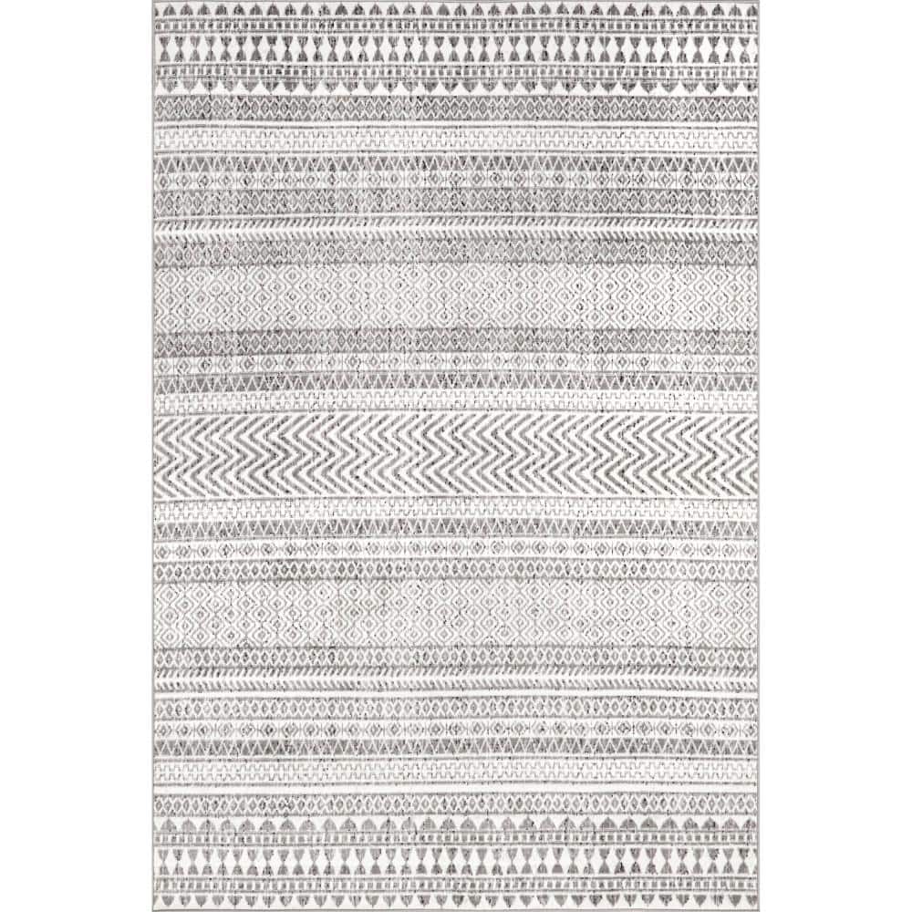 Reversible Gray Geometric 8' x 10' Synthetic Area Rug