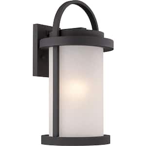 1-Light Textured Black Outdoor Integrated LED Wall Lantern Sconce