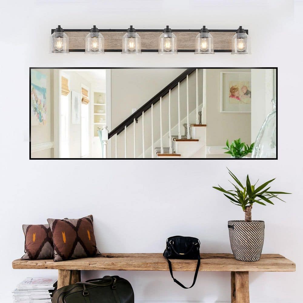 7.1 in. 6 Light Black Farmhouse Vanity Light Fixture, Bathroom Wall Sconce with Clear Seeded Glass Shades price history on PriceWatchPro