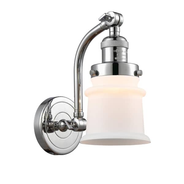 Canton 1-Light Matte White, Polished Chrome Wall Sconce with White Glass Shade