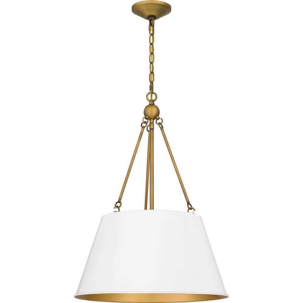 White Lustre Drum Pendant Light with Gold Accents